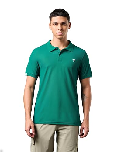 Image of TECHNOSPORT Men's Solid Slim Fit Polo Collar T-Shirt MATPIQ Half Sleeve Button Polyester for Gym Running Workout UPF50+ Anti Odour