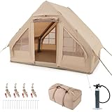 COSTWAY Tienda de Campaña Hinchable para 4-6 Personas, 7 Ventanas de Malla, 2 Puertas, la Tienda Hinchable con Bomba, Tienda Campaña Montaje Rapido, 295 x 202 x 200 cm, Beige