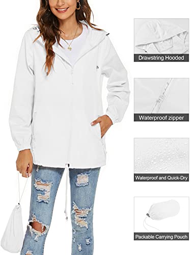 Avoogue Womens Waterproof Raincoat Lightweight Breathable Rain Jacket Hooded Rain Coat Outdoor Active Windbreaker with Pocket2