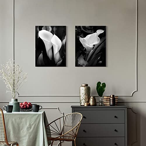 Calla Lily Canvas Wall Art: Black And White Flower Artwork Modern Floral Wrapped Canvas Picture Prints Elegant Living Room Painting Photography Ready To Hang For Bedroom Bathroom Office #TOP4