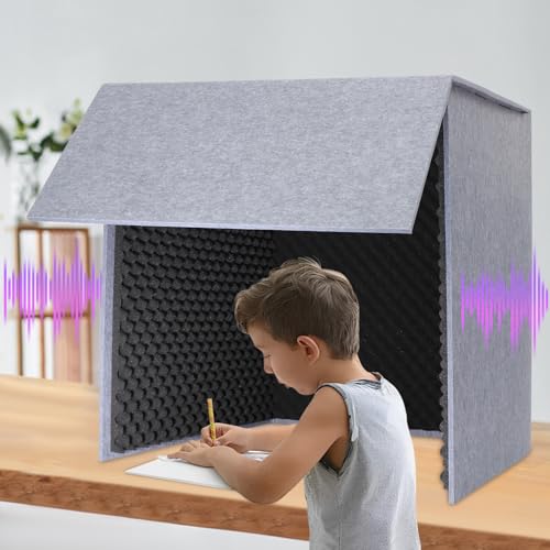 Cubierta de escritorio insonorizada, cabina de aislamiento, escudo acústico para voz, cabina portátil para grabación vocal, espuma insonorizante para habitación, cabina de aislamiento para micrófono, para oficina y estudio en casa (Negro) miniatura 6
