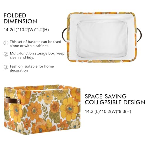 Image of Aslsiy Storage Basket Vintage 70s Style Flowers Nursery Bins Baby Box Canvas Clothes Shelf Basket Laundry Hamper Gift Baskets for Home Closet 1 Pcs