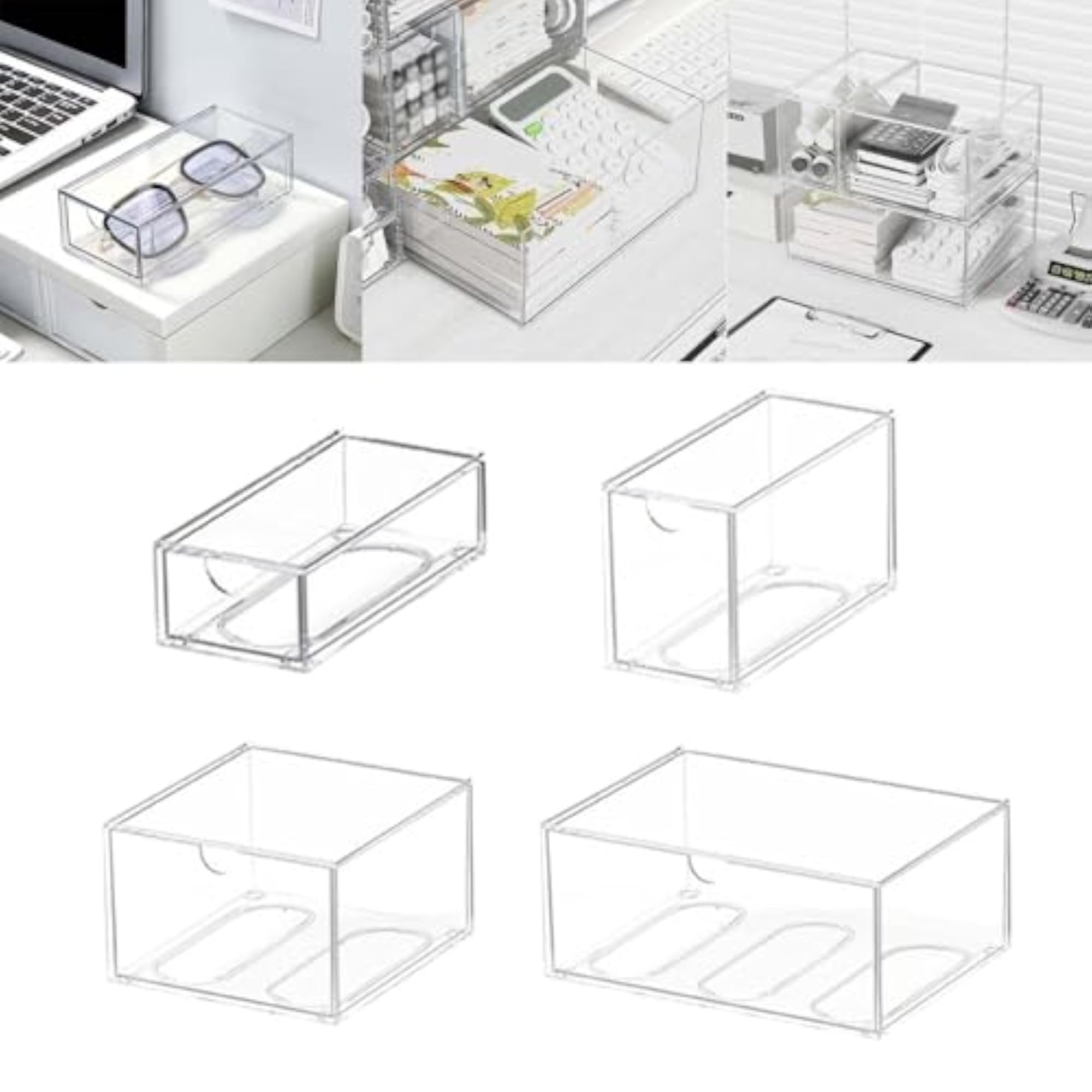 3xClear Stackable Storage Drawer Makeup Organizer