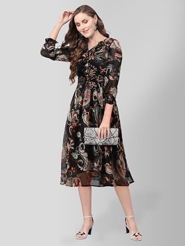 Image of KERI PERRY Women's Georgette Paisley Print Fit & Flared Dress