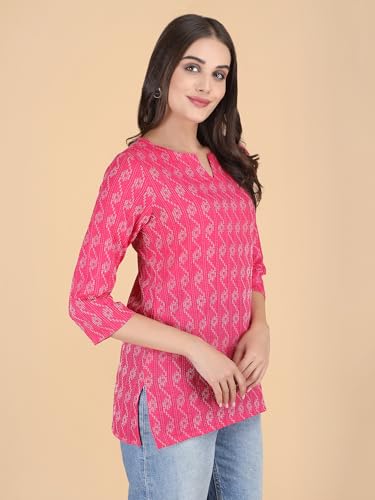 Image of Short Kurta for Women - Pure Cotton Printed Ladies Kurti, Stylish Girls Top, Ethnic Half Kurtas, Tunic Design Woman
