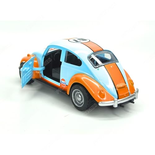 Image of Classic Vintage VW Beetle Diecast Metal Pullback Toy car with Openable Doors for Kids | 1:36 Scale Model | Pull Back | Gift for Boys Girls (Gulf)