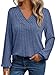Womens Fashion V Neck Sweatshirts Long Sleeve Dressy Casual Shirts Fall Trendy Tunic Sweaters Work Blouse Tops (Blue,XX-Large)