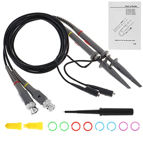 Image of 2pcs P6020 Upgraded Oscilloscope Clip Probes Kit 20MHz Fully Insulated BNC End Probe with Accessories Kit 1X 10X (Pack of 2)