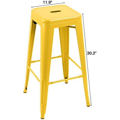 Butaco metálico Furniwell de 30 pulgadas, con respaldo alto y sin respaldo, para interior y exterior, apilable, con asiento cuadrado, juego de 4 (amarillo) miniatura 3