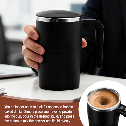 Selbstrührende Tasse, 380ml Automatischer Selbstrührung Kaffeebecher, Elektrischer Selbstrührende Becher mit Temperaturanzeige, Magnetische Mixerbecher für Kaffee, Milch, andere Getränke (Schwarz-2) – Bild 4