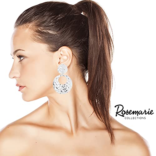 Rosemarie & Jubalee Women's Statement Polished Metal Hammered Texture Hoop Clip On Earrings, 2.75" (Silver Tone) by Rosemarie & Jubalee - Used condition - Image 3