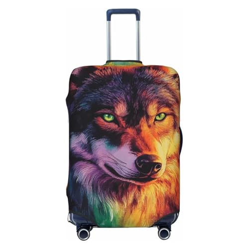 Colorful Wolf Print Travel Luggage Cover Elastic Baggage Protector Fits 29-32 Inch Luggage