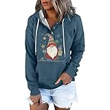 Generic Damen Hoodie Vintage Damen-Sweatshirt in Übergröße, Langarm, einfarbig, Kordelzug, Pullover, Oberteile mit Tasche, Kapuzenpullover, Weihnachtsmann-Sweatshirt (Navy, L)