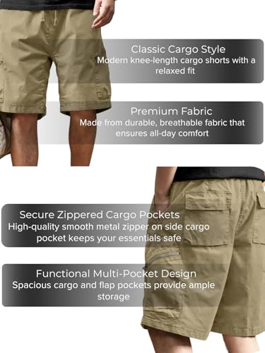 Image of Leriya Fashion Men's Cotton Cargo Shorts with Elastic Drawstring Waist | Multiple Utility Pockets & Zipper Side Pocket | Summer Shorts for Daily Outfits, Hiking, Trekking & Street Style