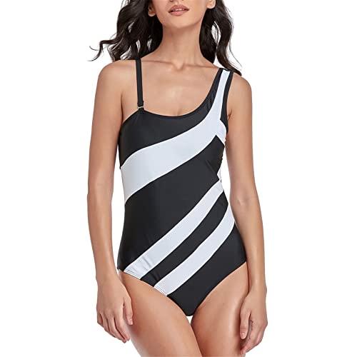 Maillot de bain 1 pièce femme à rayures et bretelles réglables pour natation