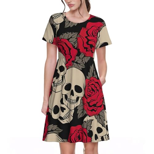 Robe d'été légère manches courtes femme anti-chaleur élégante motif roses