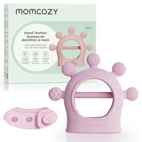 Image of Momcozy Baby Teether Toys | Silicone Teether for 0-12 Months | Baby Teething Relief | Pink