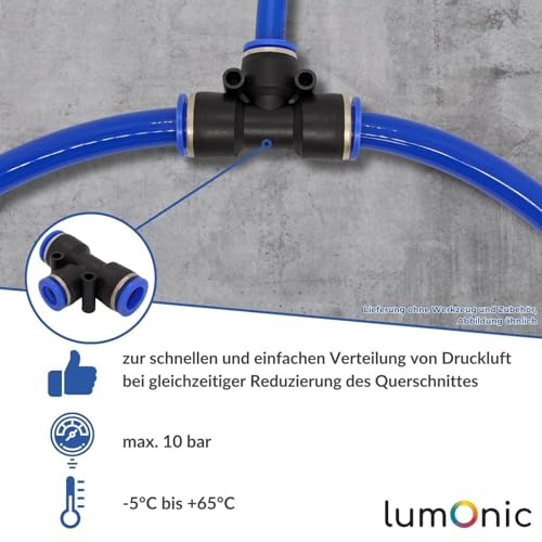 Distribuidor en T reductor Lumonic de 12/10/12mm para aire comprimido 5