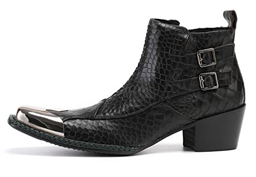 Santimon Mens Western Chelsea Boots Genuine Leather Casual Square Toe Metal Tip Zipper Dress Ankle Boot2