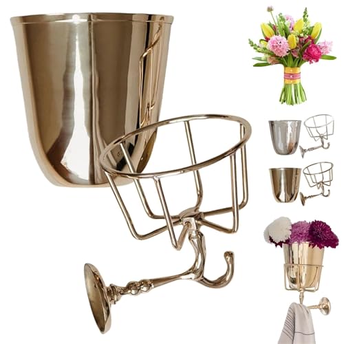 手作りオパール壁掛け容器、花用のヴィンテージ真鍮コンテナ壁掛け花瓶、キッチンバスルーム整理装飾用の多機能吊り下げオーガナイザー(Rose*1)