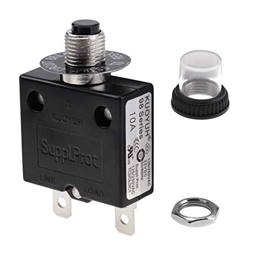 Rkurck 10 Amps Thermal Circuit Breaker, Thermal Overload Protector Push Button Manual Reset Circuit Breaker 32V Dc 125/250V Ac 10A 2 Pcs #TOP2