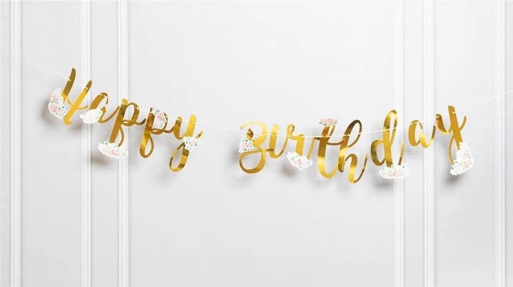 Teka Happy Birthday Banner with flowers gold