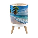 JBNJANKDAV Small Trash Can with Lid Coconut Palms Sunny Beach Turquoise sea 1.8 Gallon Dog Proof Trash Can Round Garbage Can Waste Bin Wastebasket for Bathroom Bedroom Living Room