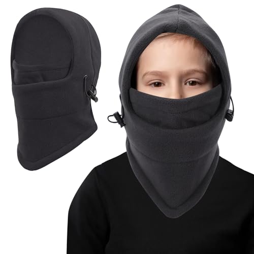 Image of Winter Thermal Balaclava Kids,Multifunctional Windproof Kids Ski Mask Balaclava Adjustable Warm Face Cover Hat Hood Neck Warmer Scarf for Boys Girls Outdoor Sports (UK, Alpha, One Size, Dark Grey)