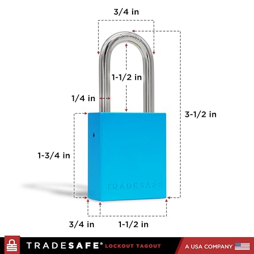 Image of TRADESAFE Lockout Tagout Locks Set - 10 Blue Aluminum Loto Locks, Lock Out Tag Out Padlocks Keyed Alike, 2 Keys Per Lockout Padlock, OSHA Compliant
