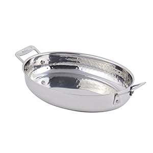 Bon Chef 60002HF Stainless Steel Induction Bottom Cucina 12″ Oval Augratin Dish, Hammered Finish, 2-1/2 Quart Capacity, 12.4″ Diameter x 1.8″ Height