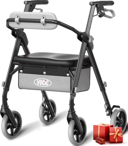 VOCIC Z11 Andador para ancianos, máx 172 kg, andador estrecho para apartamento, andador con ruedas & asiento,andador adultos & plegable,Asiento y respaldo ergonómicos, Asa de altura ajustable,Ébano