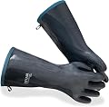 DEYAN Heat Resistant BBQ Grill Gloves, Waterproof Silicone Oven Mitts with Cotton Lining, Non-Slip Grilling Accessories for Smoking Meat, Cooking, Baking and Frying(9/L)