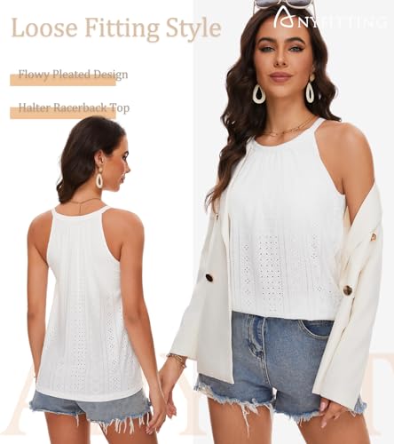 Image of Women Halter Tank Top with Built in Bra Flowy Sleevless Padded Camisole Loose Fit Summer Shirt Top S-3XL