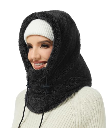 Bobelle Wear Plüsch Sturmhaube Mütze Damen Winter, Warme Balaclava Fleece Thermo Skimaske Gesichtshaube Herren für Outdoor Skifahren Radfahren (Schwarz)