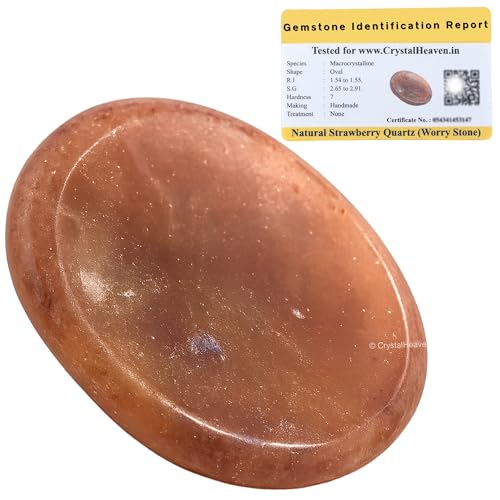 Image of Certified Strawberry Quartz Crystal Thumb Worry Pebbles Stones for Anxiety Stress Relief Massage - AAA Grade Original Healing Gemstone Agate Rubbing Stone for Yoga Meditation Spiritual Reiki Feng Shui