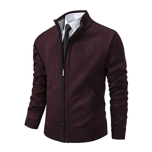 Cardigan Sweaters for Men Ribbed Knitted Stand Collar Warm Winter Sweater Zip Up Long Sleeve Casual Sweaters2