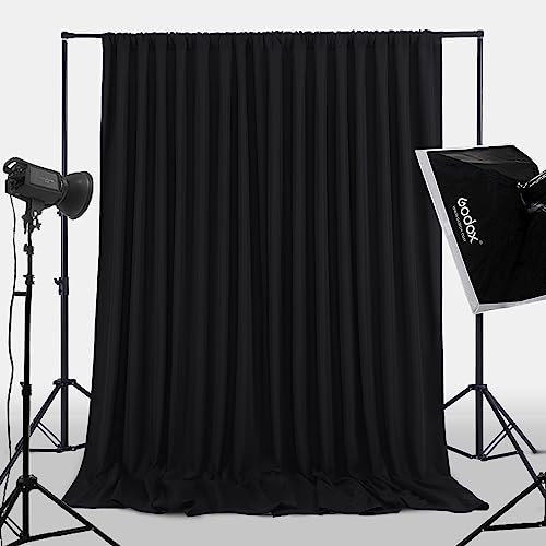 Image of Black Backdrop Curtains 30ft x 10ft: Polyester Photo Backdrop Drapes - 6 Panels 5x10ft for Halloween Party Stage Birthday Background Decoration