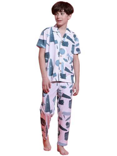 Image of Li'l Tomatoes Boys 100% Cotton Night Suit | Summer Printed Shirt & Shorts Set | Soft & Breathable Sleepwear | 9-16 Years