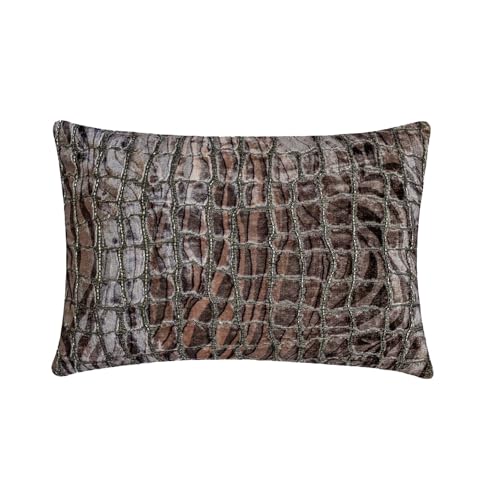 The HomeCentric Decorativo Marrón Funda de cojín lumbar 30x45 cm Terciopelo Funda de Cojín, bordado a mano con cuentas, Animal Funda de almohada oblonga, Moderno Funda de cojín lumbar - Prowl & Pounce