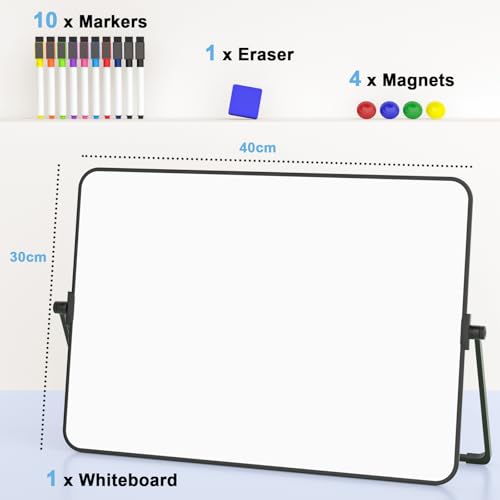 Nicpro Dry Erase Whiteboard A3 with Stand, 30 x 40 cm Double Sided Magnetic Desktop White Board with 10 Pens, 4 Magnets, Eraser, Portable Writing Easel for Kid Drawing Student Classroom Use - Image 3