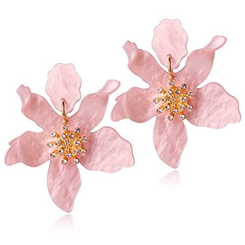 ANDPAI Unique Bohemian Oversized Acrylic Resin Flower Dangle Drop Earrings Retro Large Hawaii Flower Lei Earrings for Women Statement Jewelry Gifts