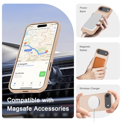 Image of YENAPOON for iPhone Air Case, Matte Magnetic Phone Cover [with 1 Screen Protector] [Support for MagSafe] [Shockproof Military Grade Protection] Translucent Frosted Back, Coral Pink