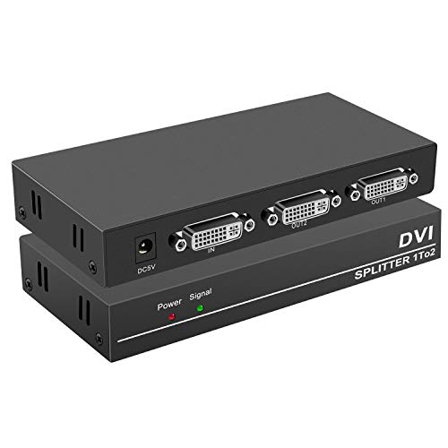 DVI Splitter 1x2 DVI 1 in 2 Out 2Port DVI Distribution Duplicator Splitter Supports Resolution up to 4K2K/30Hz Automatically Copy EDID