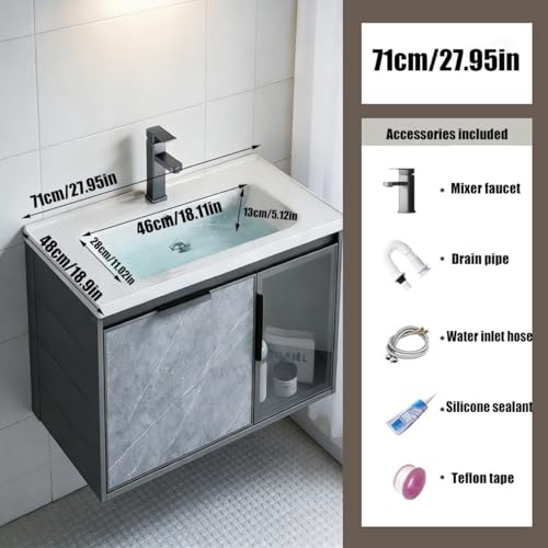 Mueble de baño con lavabo rectangular sobre encimera de fácil limpieza y 71x48cm 8