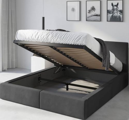 Interbeds Polsterbett 120x200 cm Bett Doppelbett mit Stauraum mit Lattenrost Bettkasten Boxspringbett hydrophob gepolsterter Bettrahmen (Anthrazit, 120x200cm)