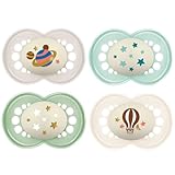 16 mois pleure au coucher 4 x MAM Night Silicone 16+ , Un bouton luminescent - Les parents comme les enfants la retrouvent facilement, même la nuit.