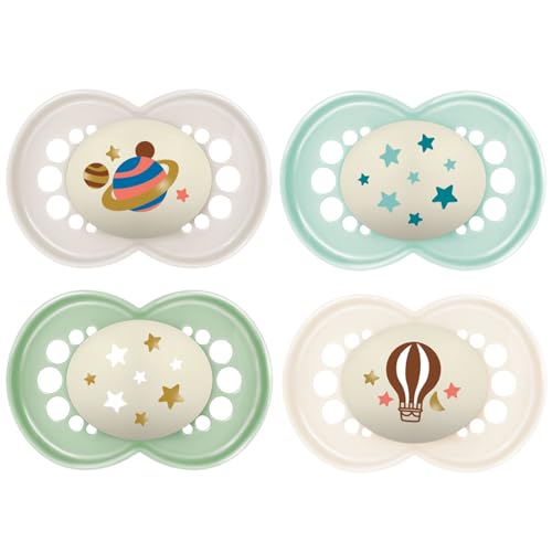 MAM Night SkinSoft Silikon Schnuller 16+ // 4er Set // inkl. 2 Sterilisiertrasportboxen