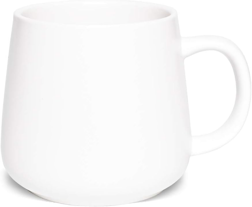 Bosmarlin Matte Ceramic Coffee Mug, Tea Cup for Office and Home, 14 oz, Dishwasher and Microwave Safe, 1 Pack (Pure White)