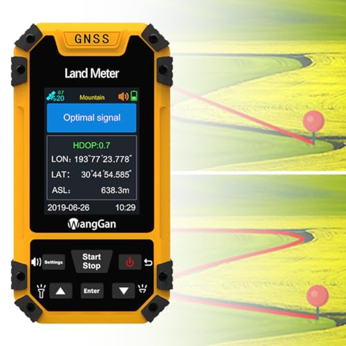 ZHJOPP Landvermessungsgerät, tragbares GPS-Landmessgerät mit Farbbildschirm, 199 Datensatzspeicherung, Flugbahn-Grafikanzeige, für Flächen- und Entfernungsmessung (Yellow)