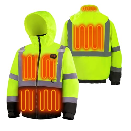 LYReview Safety Heated Jacket with Battery Rechargeable Class 3 High Visibility Waterproof Work Construction Coat Yellow M